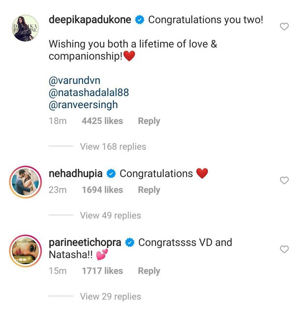 Varun Dhawan - Natasha Dalal Wedding: Deepika Padukone, Anushka Sharma, Shraddha Kapoor and Bollywood stars wish the newlyweds 